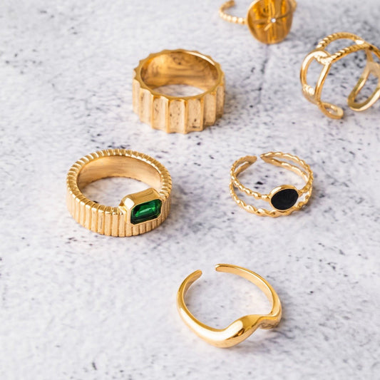 Ring Adjustable Onyx 18K Gold Plated