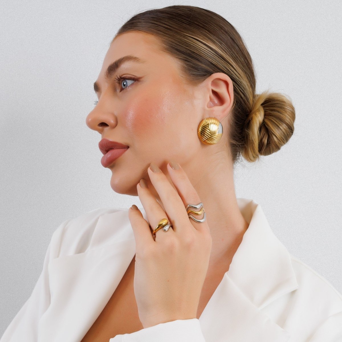 Ring Ondas Adjustable with Mixed Gold and Silver Finish
