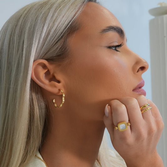 Earring Wavy Texture Hoop 18K Gold Plated