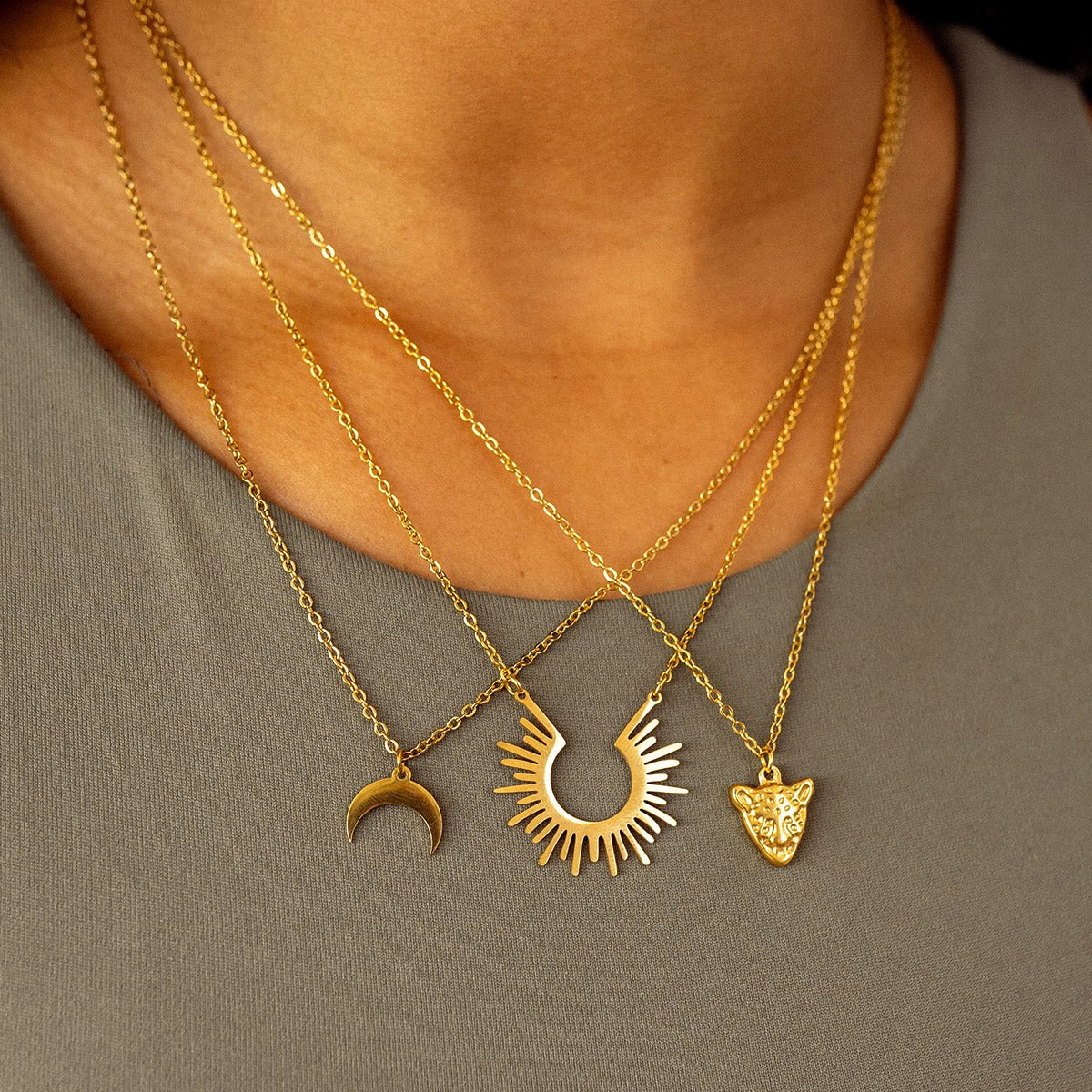 Moon Pendant Necklace 18K Gold Plated