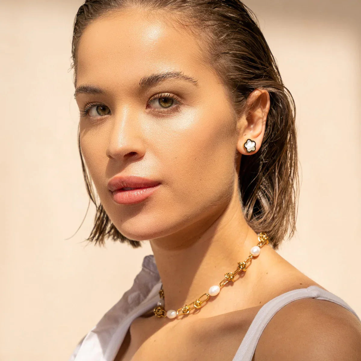 Necklace Knot and Pearls 18K Gold Plated