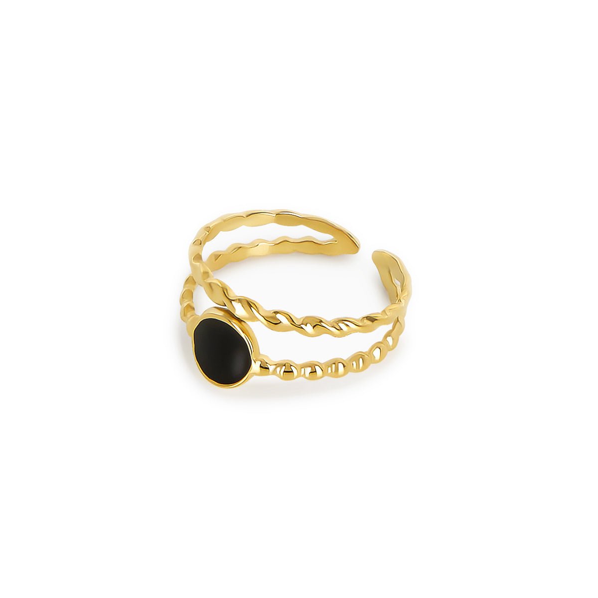 Ring Adjustable Onyx 18K Gold Plated