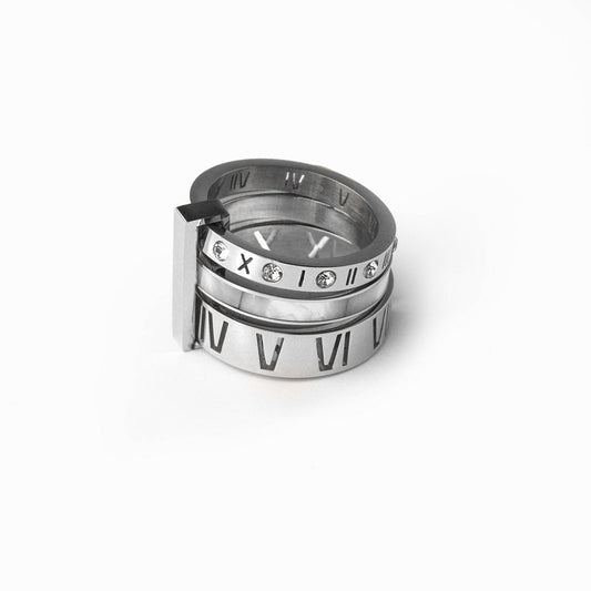 Ring Triple Band Roman Numeral - Silver