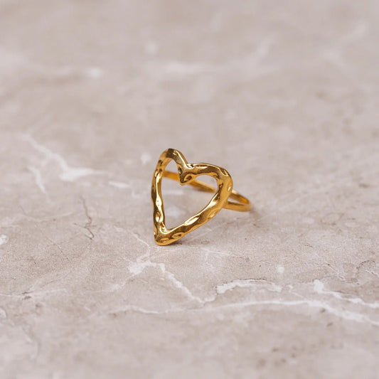 Ring Heart Organic Adjustable 18K Gold Plated