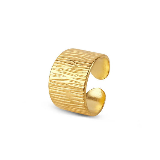 Ring Wide Textured Adjustable 18K Gold Plated