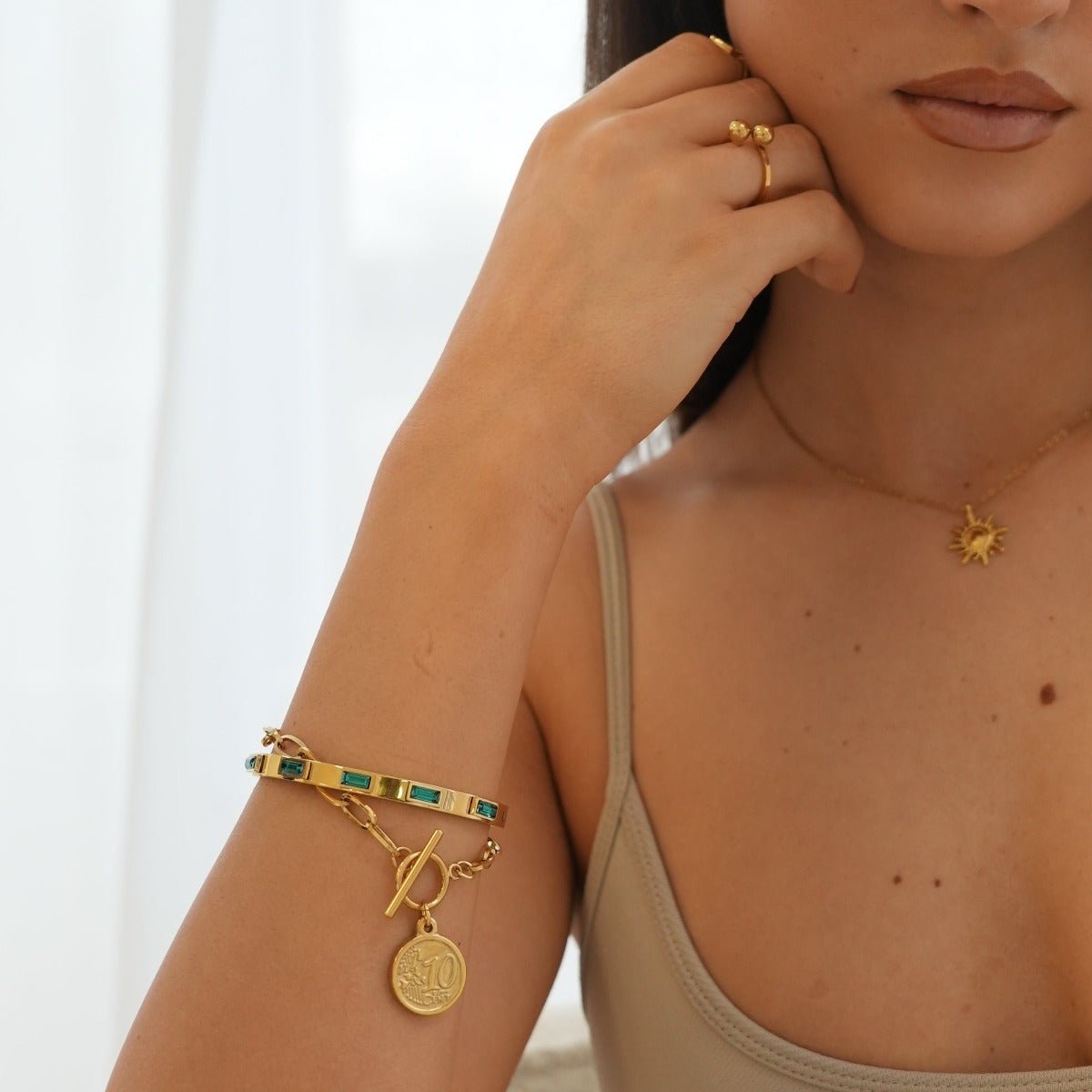 Bracelet Green Navette Crystals 18K Gold Plated