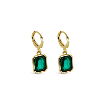 Green Crystal Small Hoop Earring, 18k Gold Plated