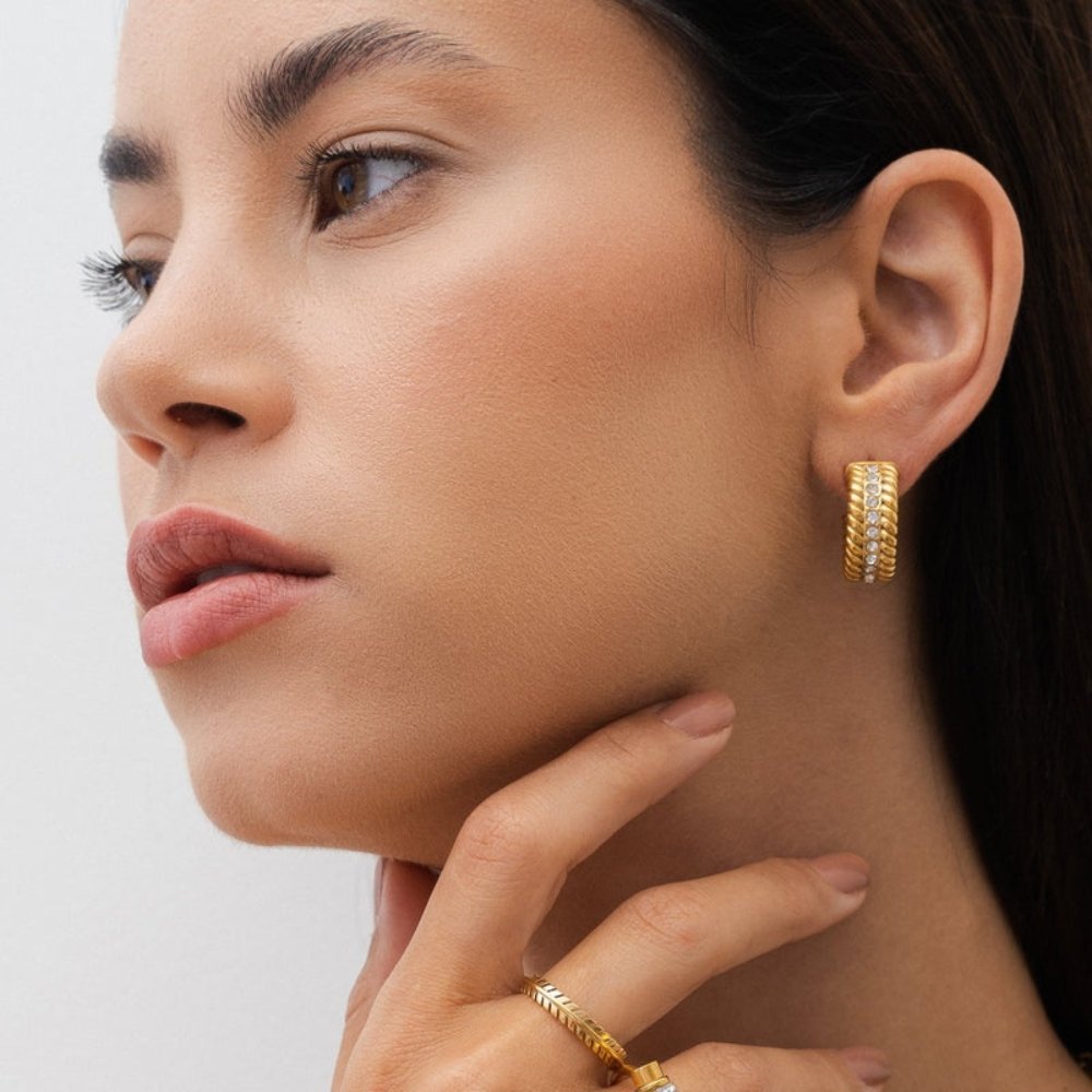 Date Hoop Earring 18K Gold Plated