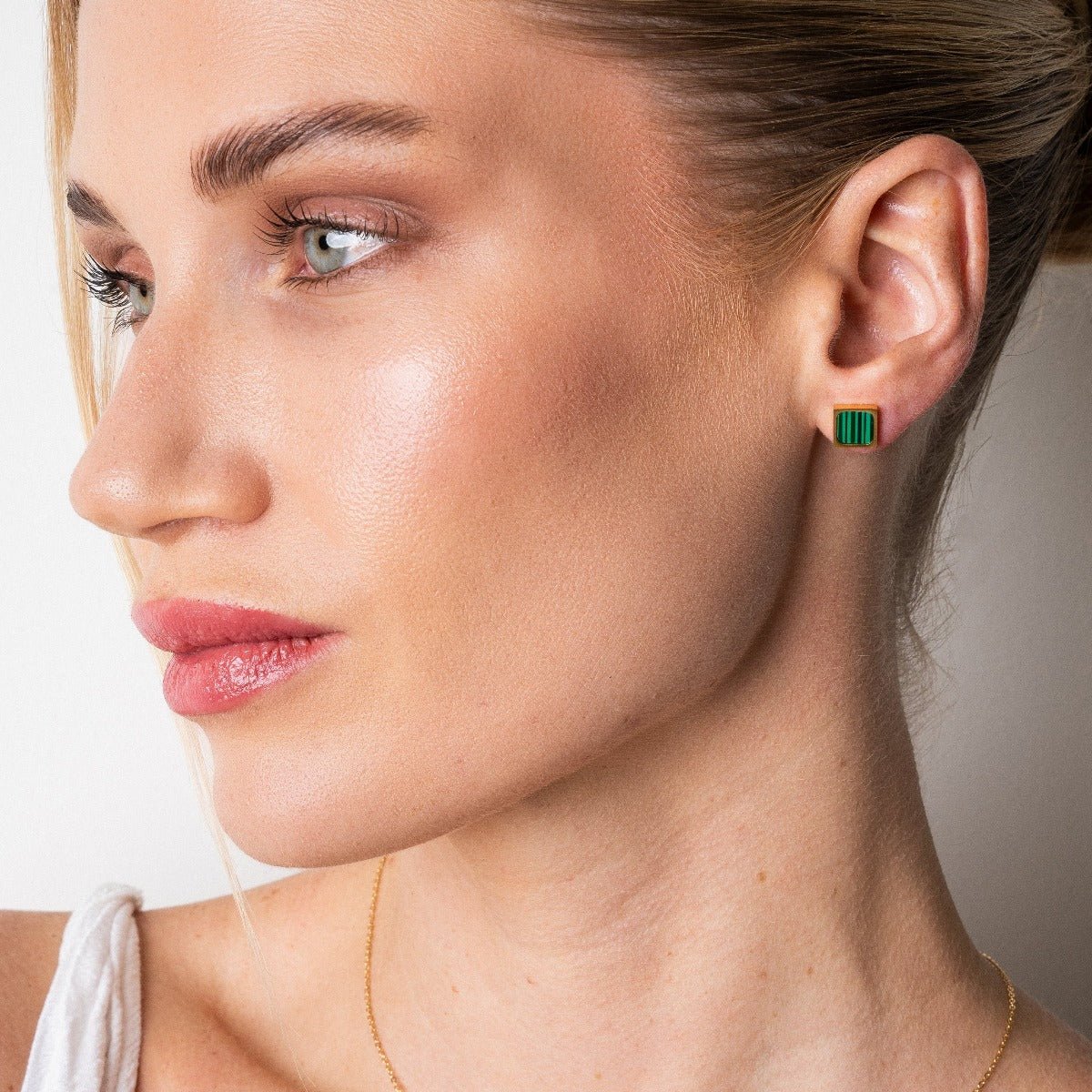 Earring Geometric Green Stone 18K Gold Plated
