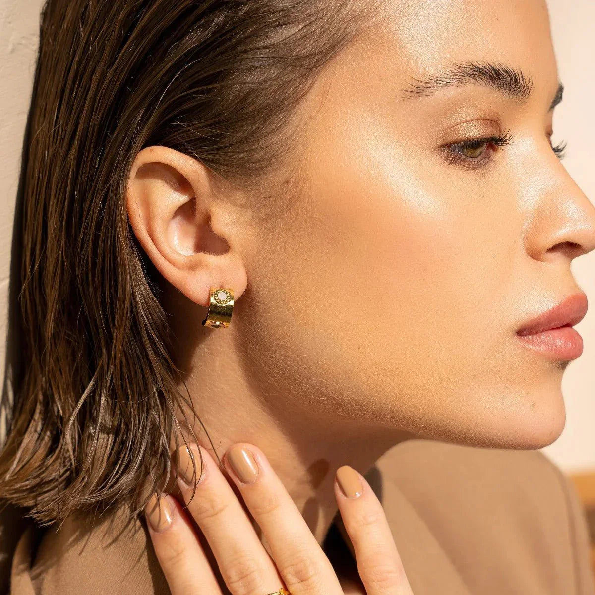 Earring Spinning Roman Numeral 18K Gold Plated