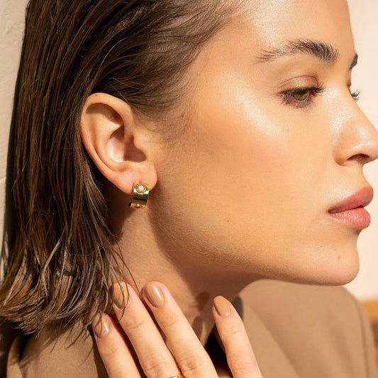 Earring Spinning Roman Numeral 18K Gold Plated