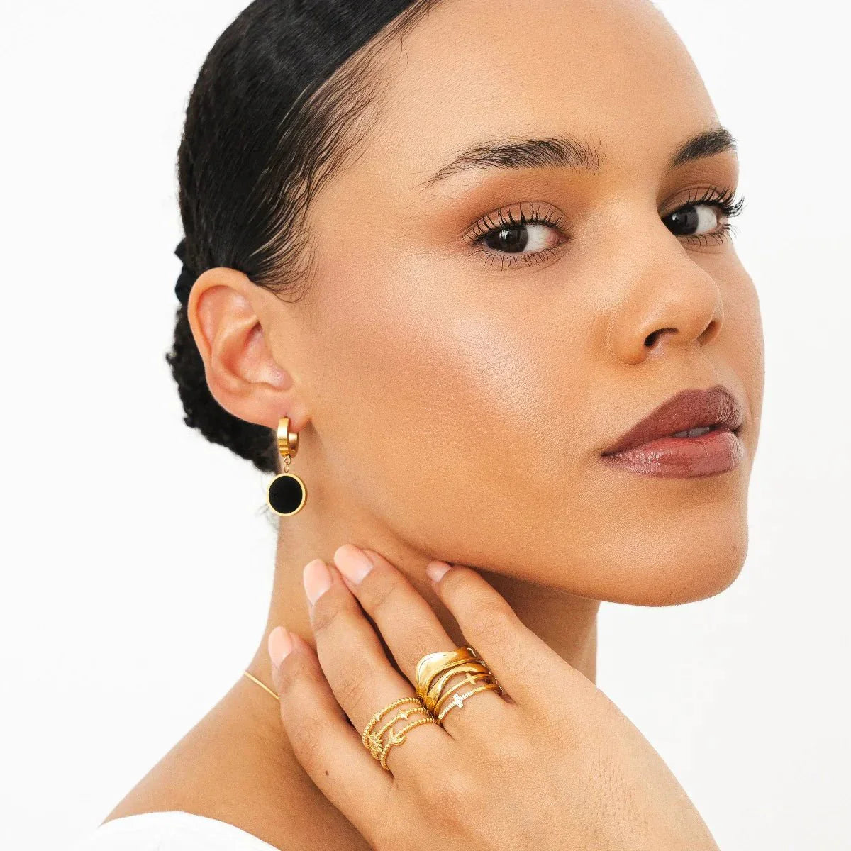 Earring Noir Pendant 18K Gold Plated
