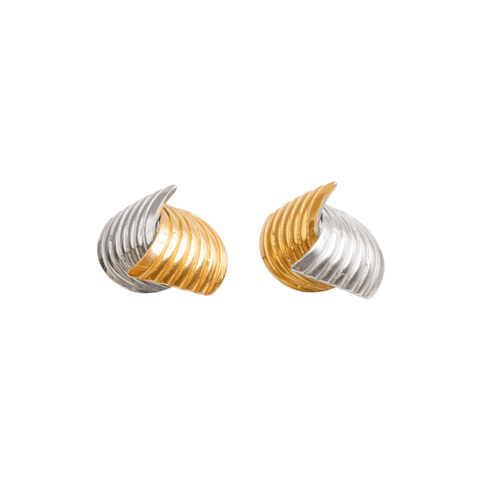 Earring Wave Motion with Mixed Gold and Silver Finish