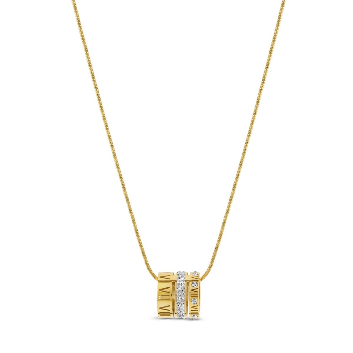 Triple Band Roman Numeral Necklace 18K Gold Plated
