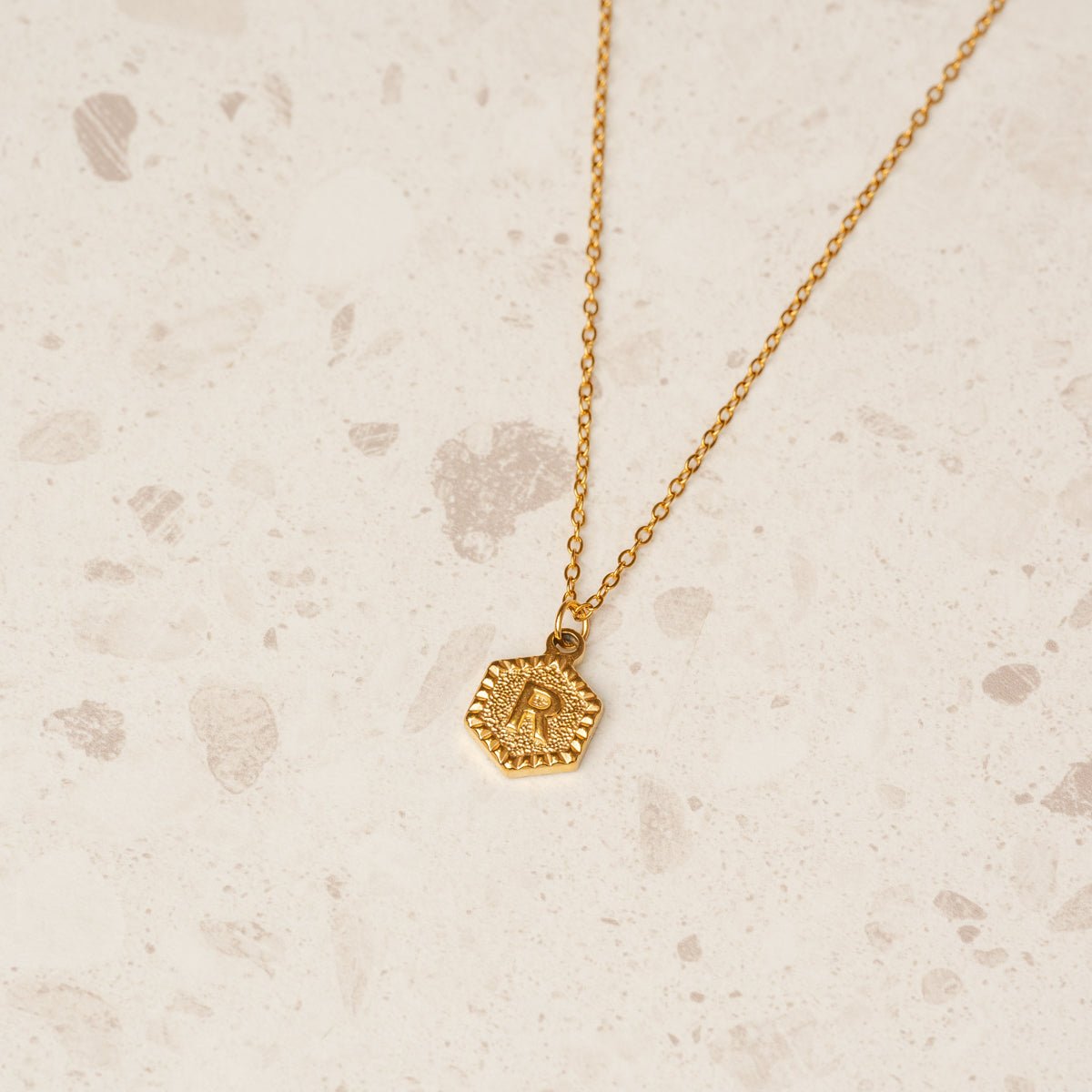 Necklace Letter Initial Hex 18K Gold Plated