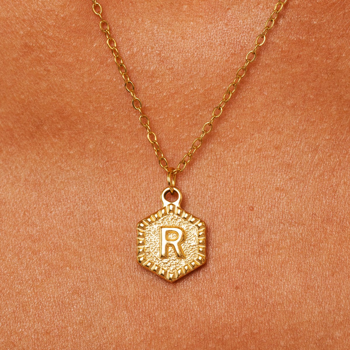 Necklace Letter Initial Hex 18K Gold Plated