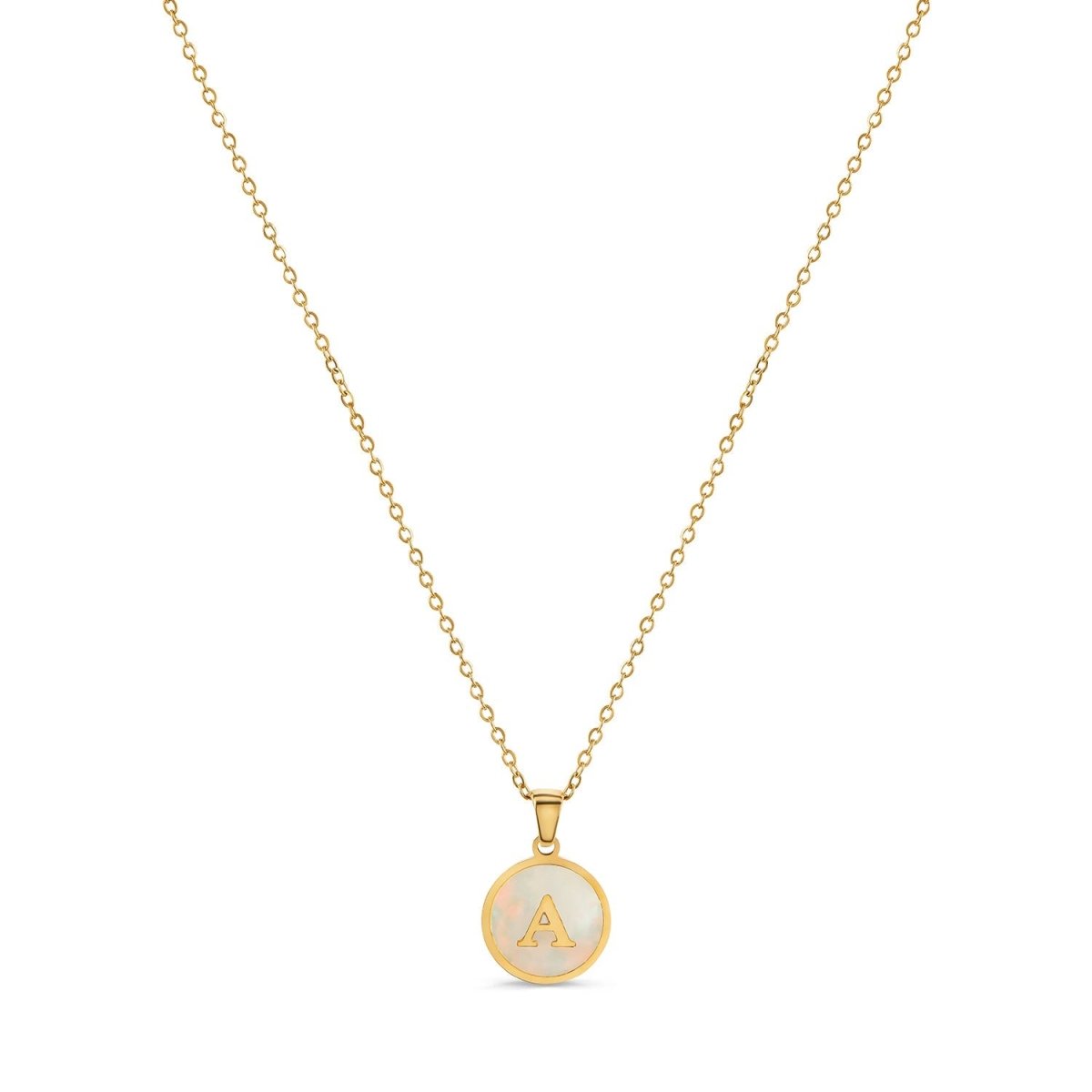 Necklace Letter Initial Marble 18K Gold Plated