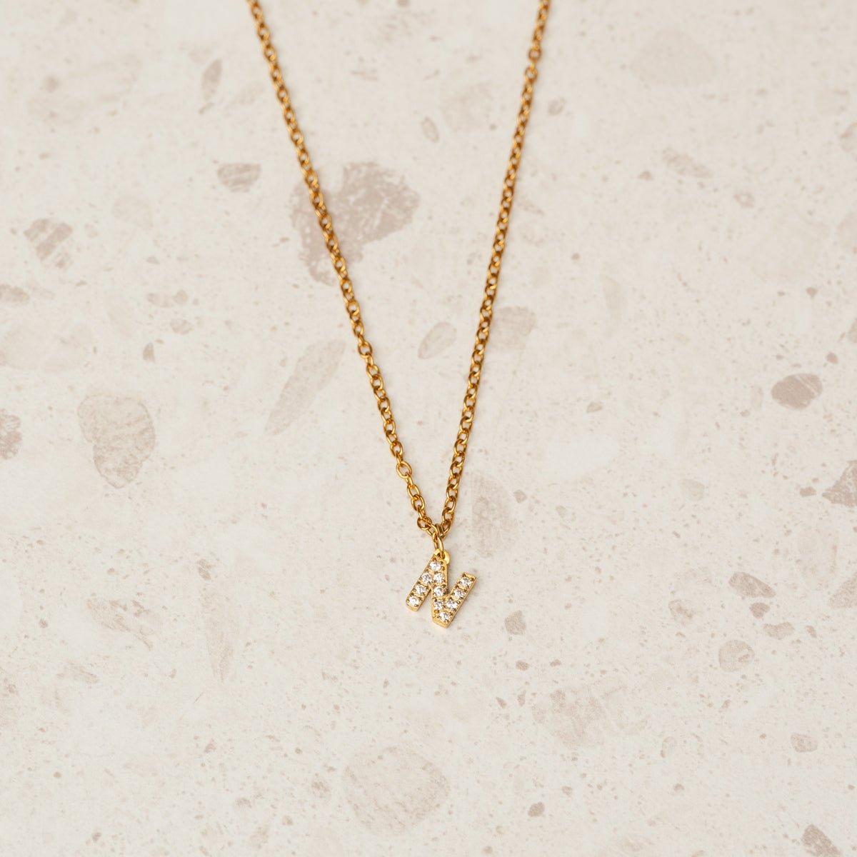 Necklace Letter Initial Stone 18K Gold Plated