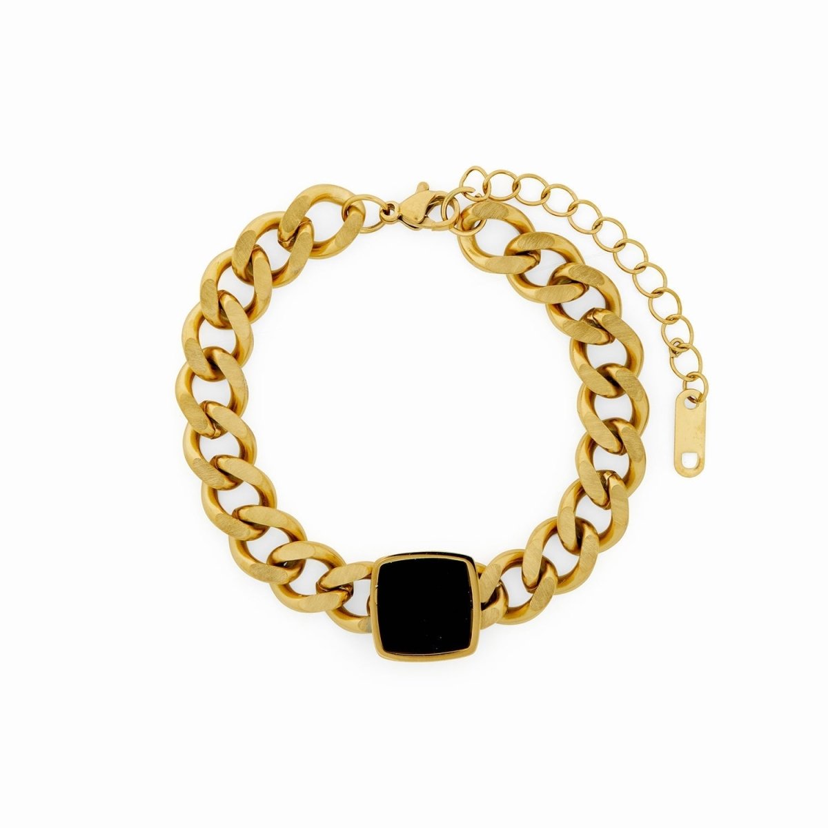 Onyx Pendant Chain Bracelet 18K Gold Plated