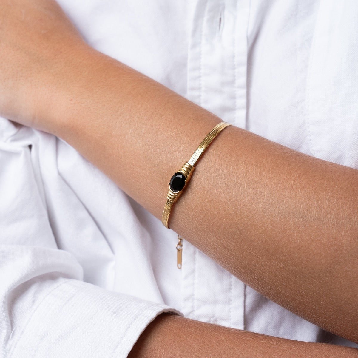 Bracelet Mesh Onyx Stone 18K Gold Plated