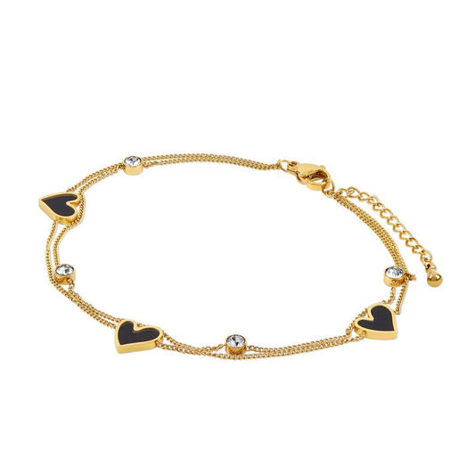 Double Heart Anklet with Stone 18K Gold Plated